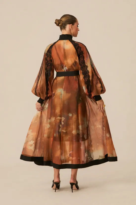 Vestido Midi de Encaje &amp; Estampado Abstracto