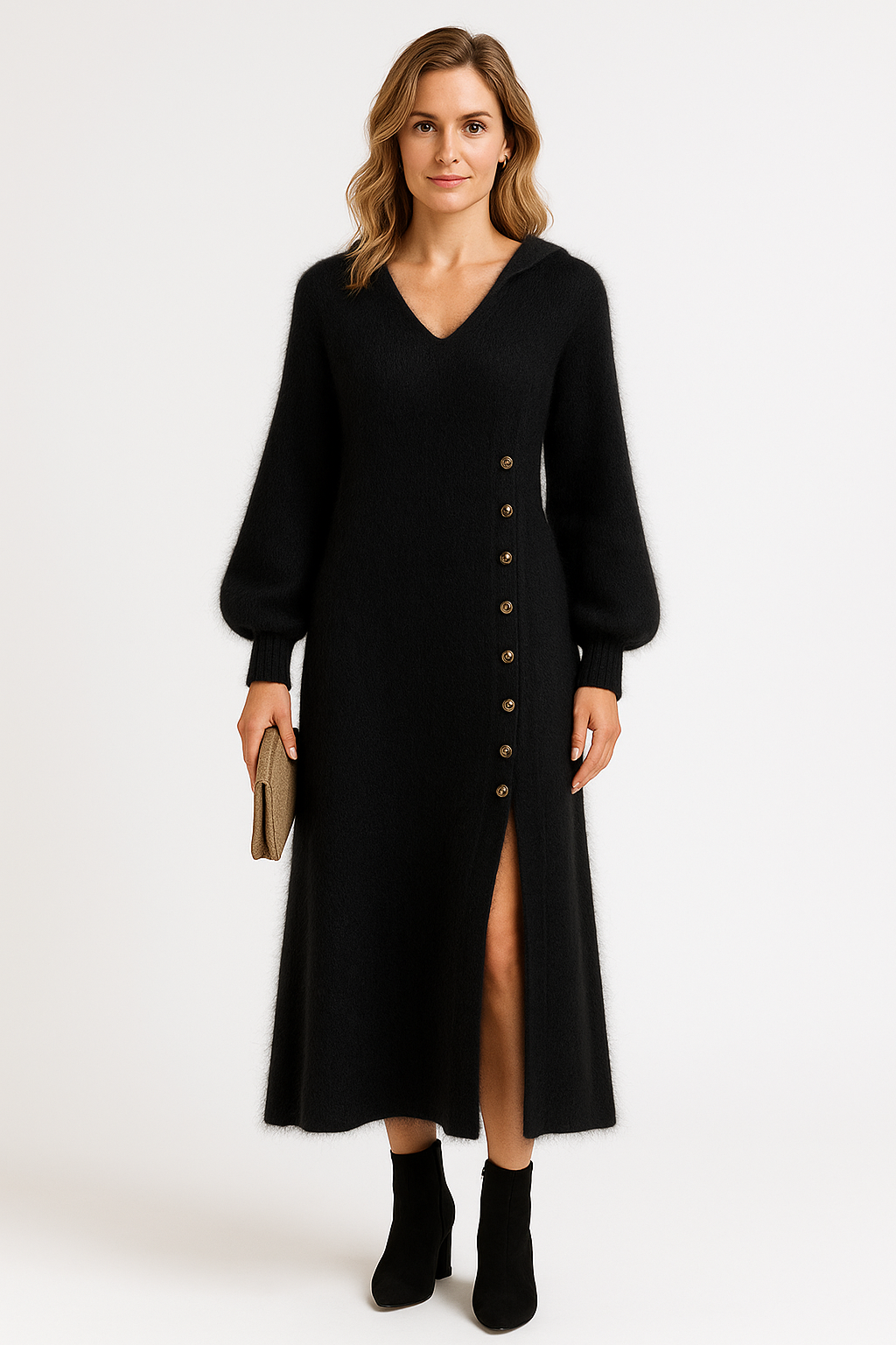 Vestido de Felpa Premium con Abertura Lateral