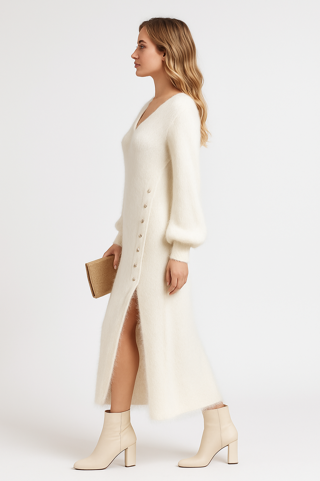 Vestido de Felpa Premium con Abertura Lateral