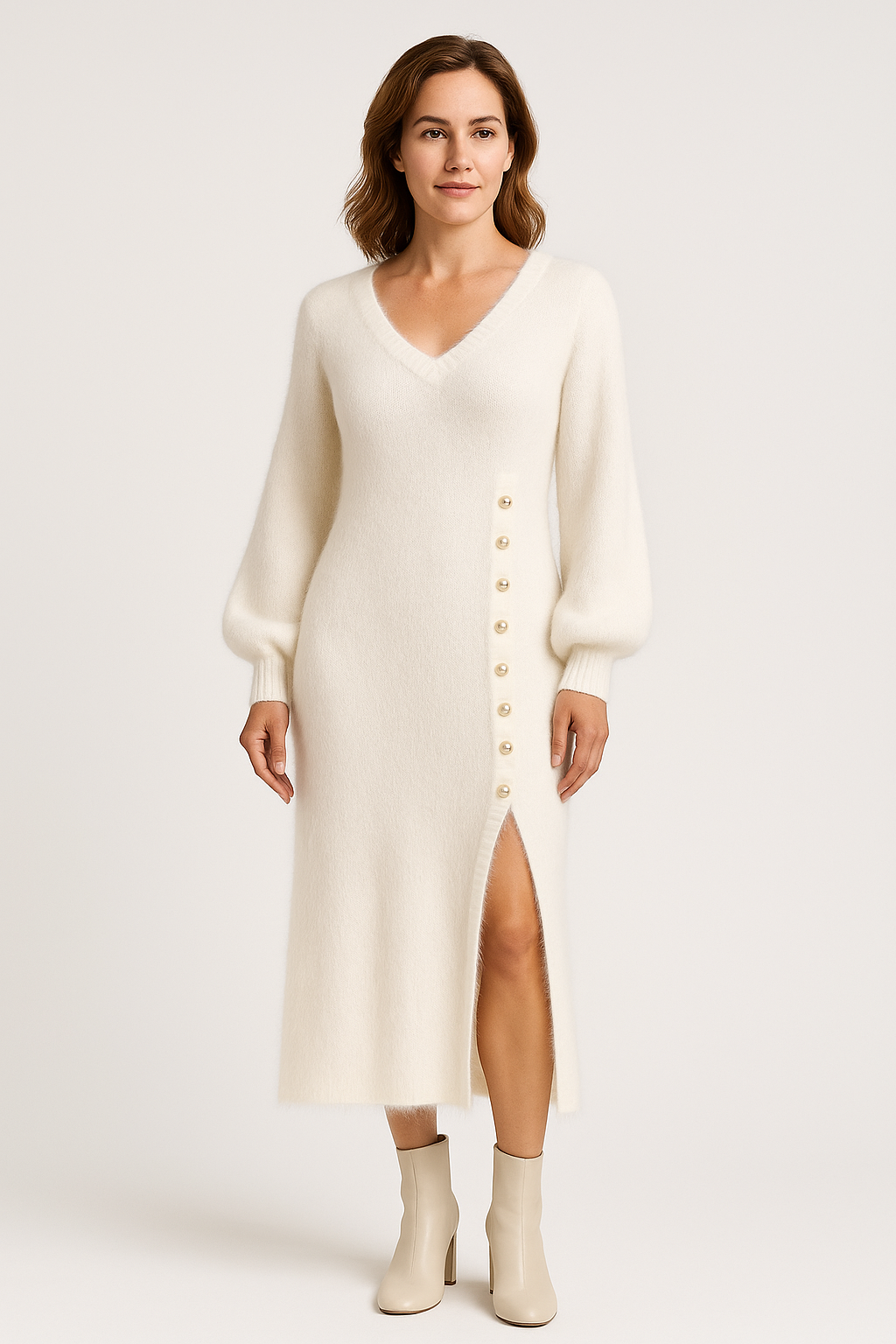 Vestido de Felpa Premium con Abertura Lateral