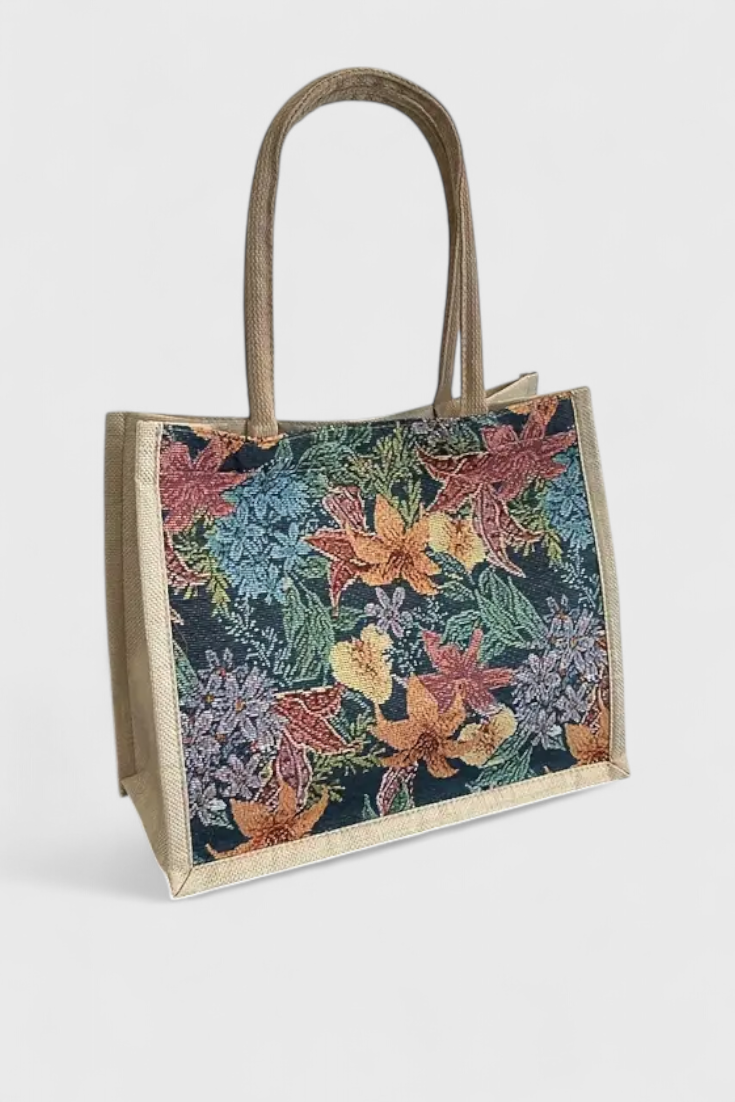 Bolsa de Yute Ecológica con Estampado Floral