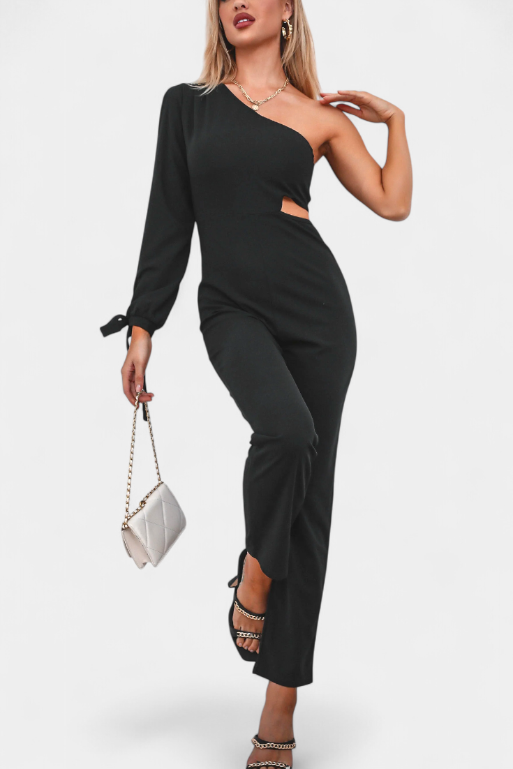 Sahar Mono Asimétrico con Cut-Out y Manga Larga Anudada