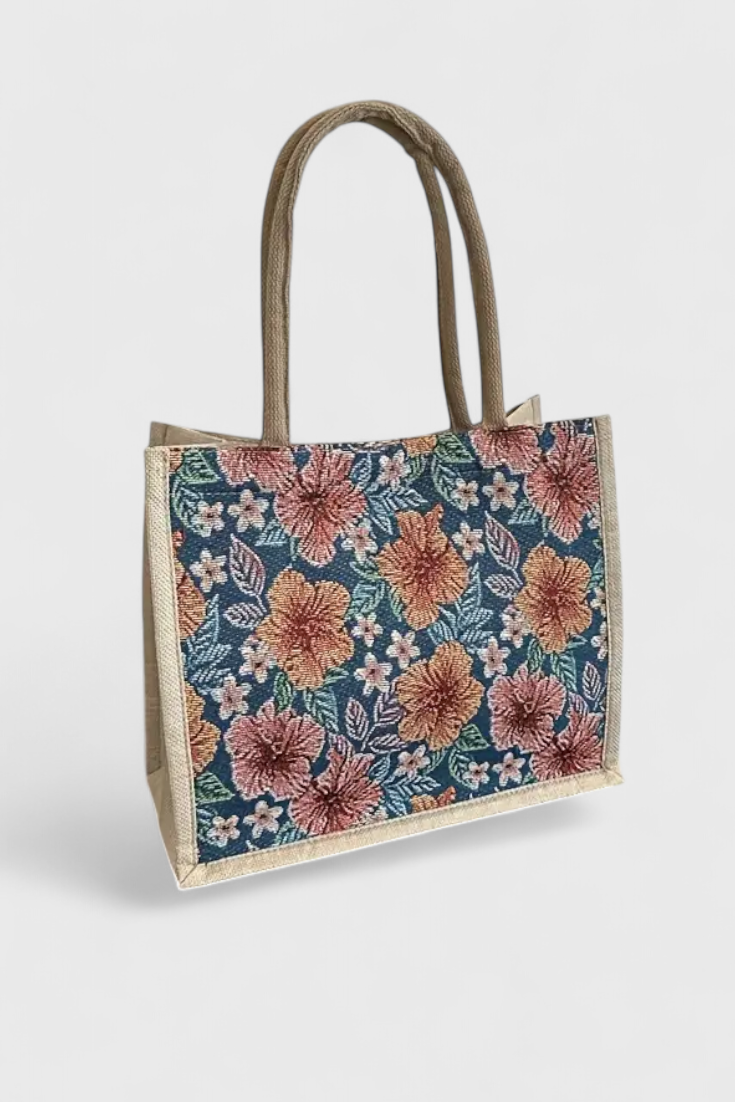Bolsa de Yute Ecológica con Estampado Floral