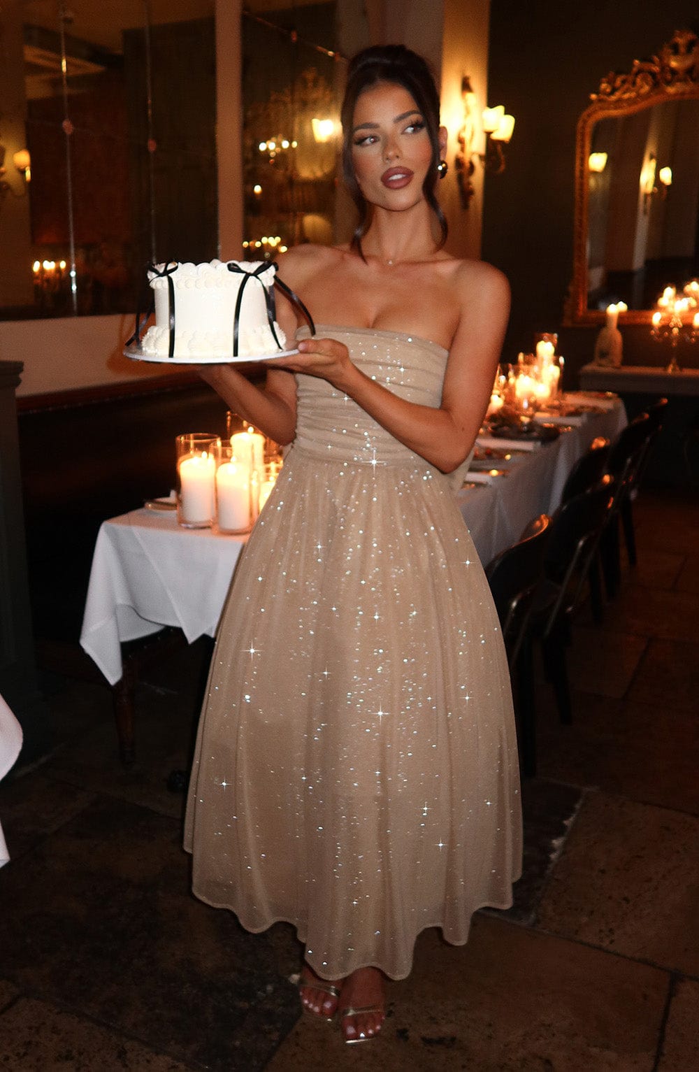 Melissa Vestido Midi - Brillo Dorado